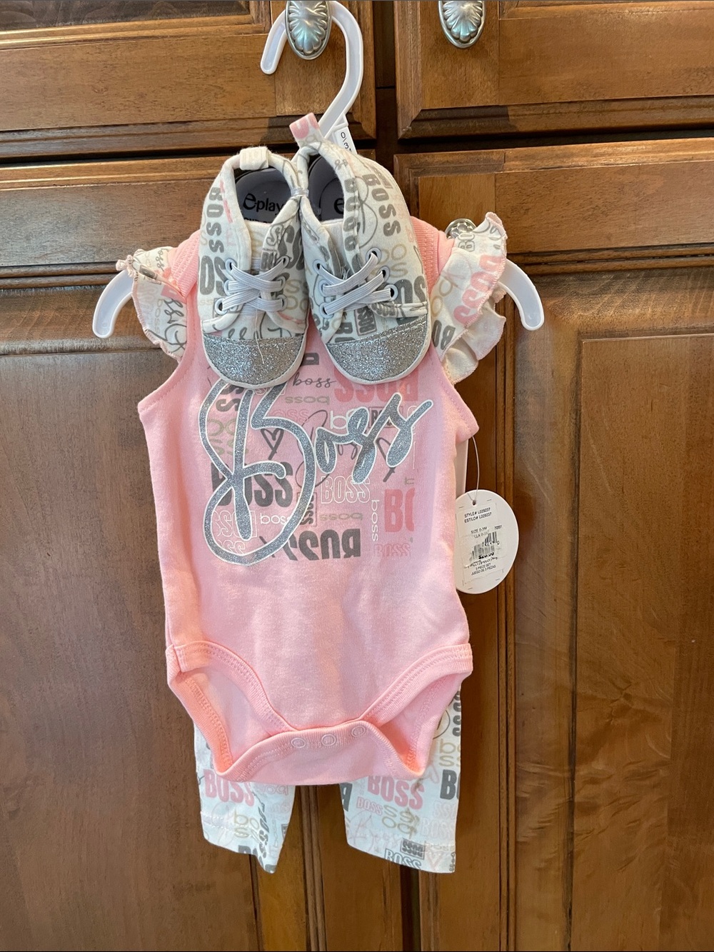 Boss Pink and White Baby Two-Piece Outfit with Logo Print